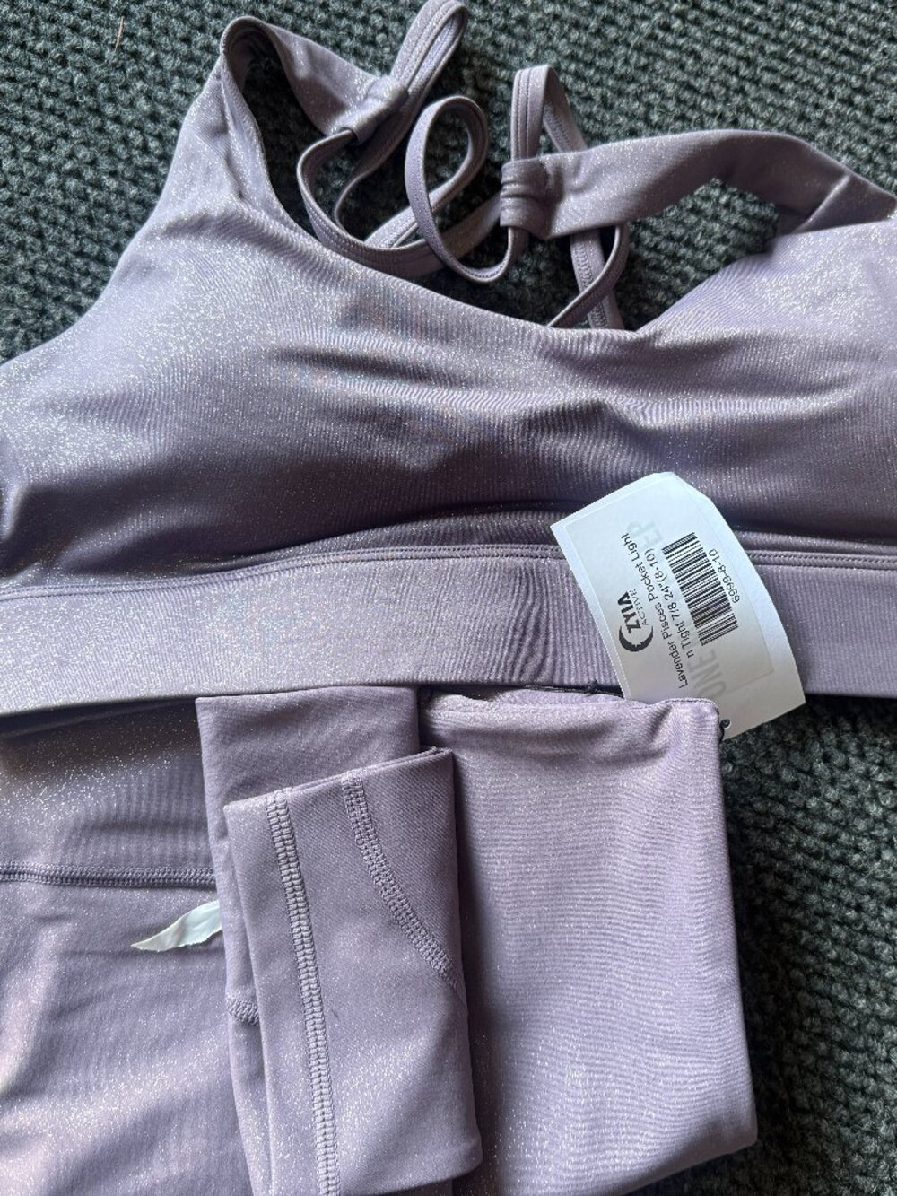 NWT Zyia Large Lavender Picses Bra and Legging Set